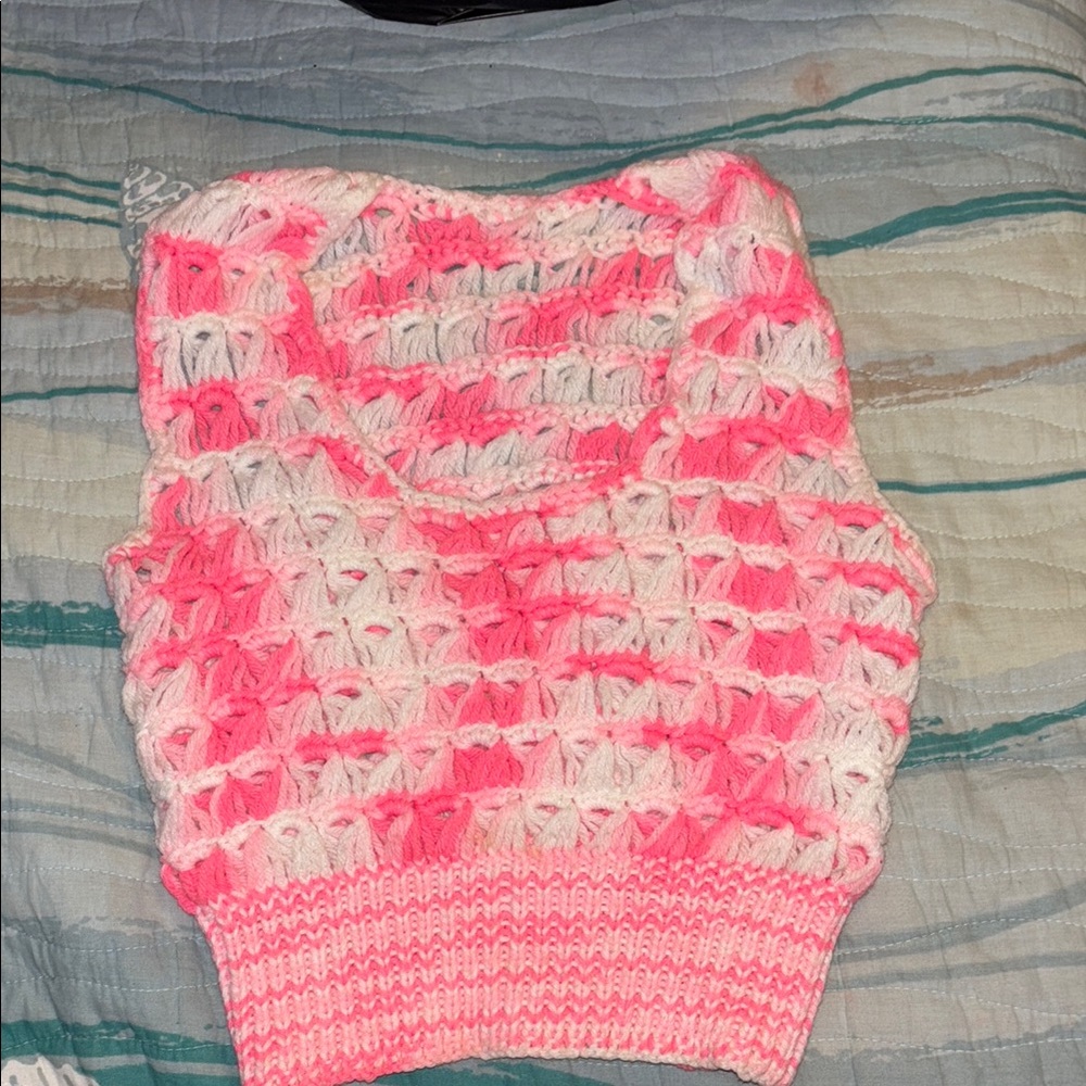 Pink and White Crochet Women's Top